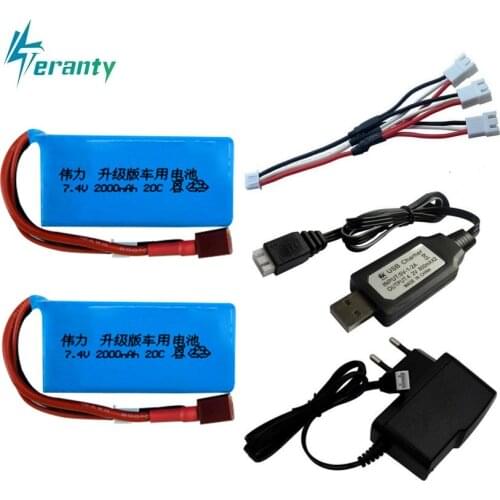 7.4V 2000mAh Battery Charger Sets for A949 A959-B A969-B A979-B K929-B Rc Car Boat Tank 2s 7.4v LiPo battery for Wltoys car toys