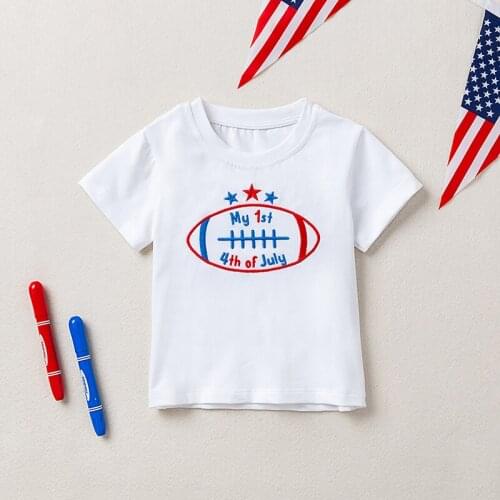 Parent-Child Outfit About Toddler Newborn Baby Short Sleeve Clothes T-shirt Cotton Independence Day Design With Embroidery