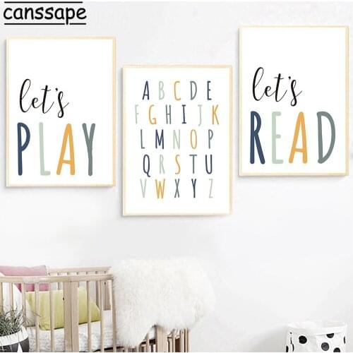 Nursery Wall Art Painting ABC Alphabet Poster Baby Canvas Print Child Minimalist Prints Nordic Wall Pictures Kids Bedroom Decor