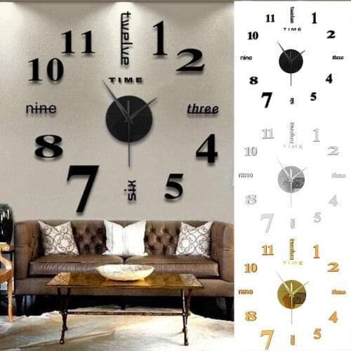 Wall Clock Metal Quartz Watch Clocks 3d Diy Home Decoration Acrylic Mirror Stickers Modern Needle Frameless Mute #P2