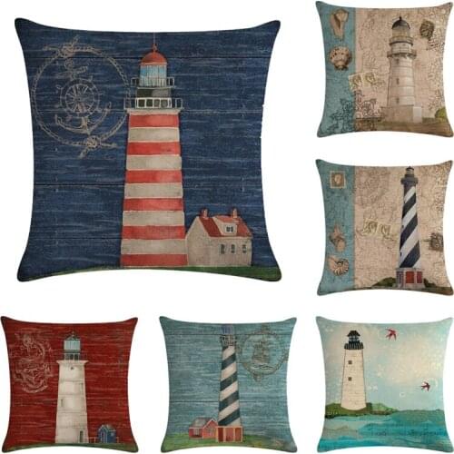 Printed Lighthouse Cushion Cover 45*45cm Cotton Linen Wedding Decor Throw Pillowcase 1 Side Print Cojine