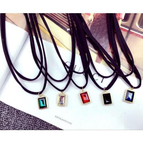 N342 new Double crystal female suede leather necklace short paragraph clavicle chain necklace sweater neckband woman