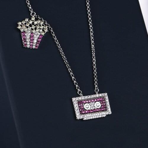 UMGODLY New Arrival Luxury Cubic Zirconia LOVE 80S Collection Necklace with Red Zircon Magnetic Tape Pendant Women Jewelry