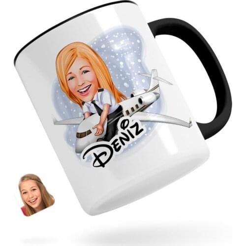 Personalized Women 'S Captain Pilot Caricature Of Black Mug cup
