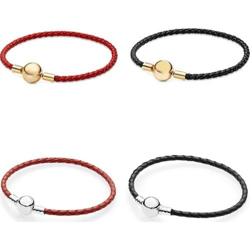 2020 New 100% S925 DIY woven leather red and black rope gold and gold book year bracelet valentines day jewelry