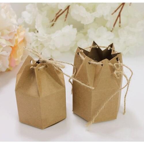 50pcs Hexagon Candy Gift Box Kraft White Wedding Dragee Boxes Pie Party Box Bag Eco Friendly Cardboard Baby Shower Baptism Bags