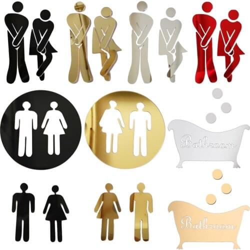 Removable 3D Toilet Entrance Sign Wall Stickers Funny Woman & Man WC Washroom Door Poster Mirror Surface Decal DIY Decor