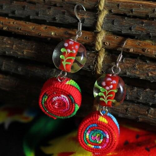 A Handmade Artwork -Chinese wind traditional fabric dangle earrings red, New Original Ethnic jewelry statement earrings
