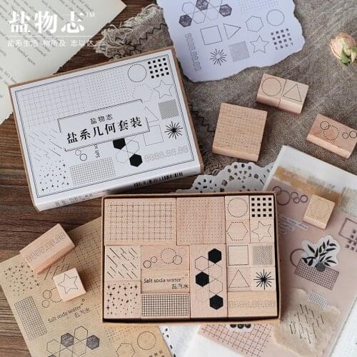17pcs/set Vintage geometric Round grid stamp DIY wooden rubber stamps for scrapbooking stationery scrapbooking standard stamp