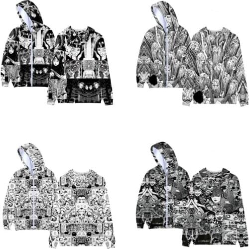 Japan Horror Manga Junji Ito Zip Up Women/Men Hoodie Sweatshirt Streetwear Hip Hop Cosplay Zipper Hooded Jacket Male Tracksuit