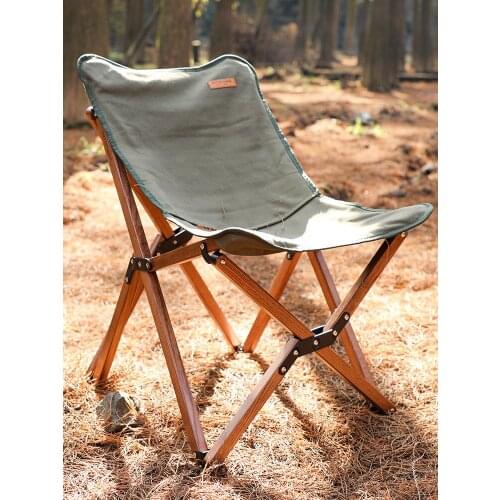 Outdoor portable solid wood camping chair canvas fishing leisure beach director chair back folding stool