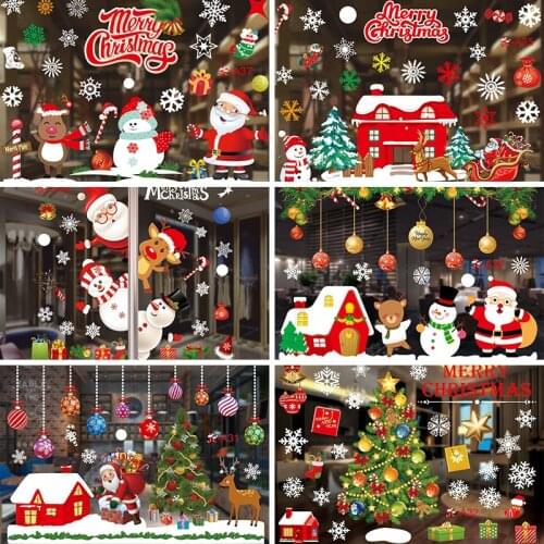 Merry Christmas Window Sticker Santa Claus Snowman Elk Sticker Christmas Decorations for Home Navidad 2020 Happy New Year 2021