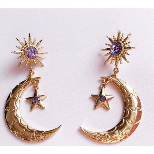 Vintage Sun Star Moon Dangle Earrings Woman 2021 Origin of Life Blue Planet Alloy Earrings Fashion Jewelry Accessories Gift