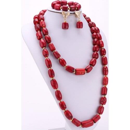 4ujewelry Nigerian Costume Jewellery Origianl Red Coral Beads Jewelry Set For African Women 13mm