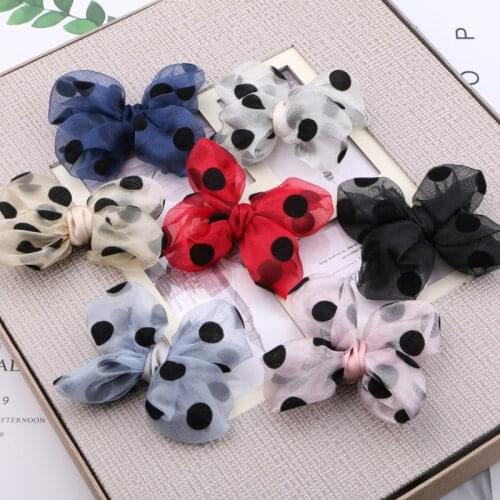 Handmade Jewelry Accessories material Polka Dots Style Chiffon Fabric Girl Hair Clip Headband Ornament Decoration 10pcs 55*90MM