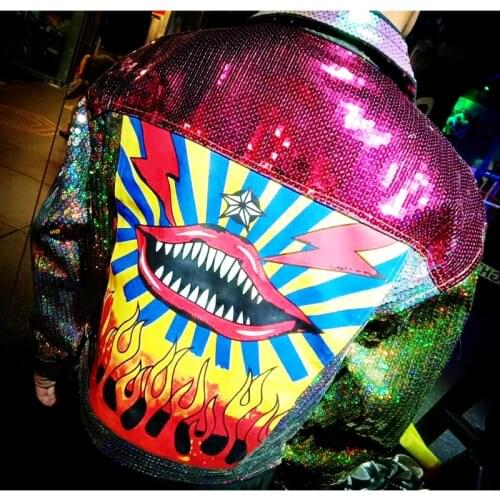 Punk Bling Sequins Colorful Jaqueta Jacket Street Unisex Design Women Rock Wear Coat chaquetas de mezclilla mujere Outwear NS523