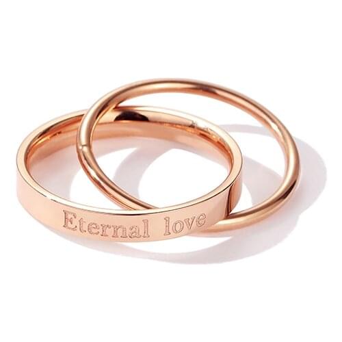Eternal Love Double Interlocking Rose Gold Stainless Steel Ring Women Fashion Elegant Jewelry Valentines Day Lover Gift(GR251