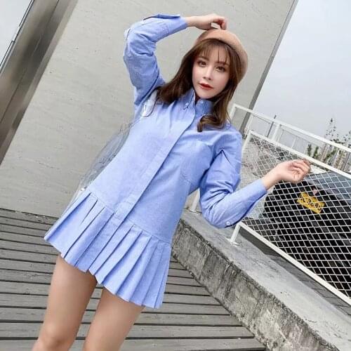 Tb Bouffancy Dress Woman 2019 Easy Long Sleeve Oxford Spinning Split Joint White Shirt Leisure Time h190418