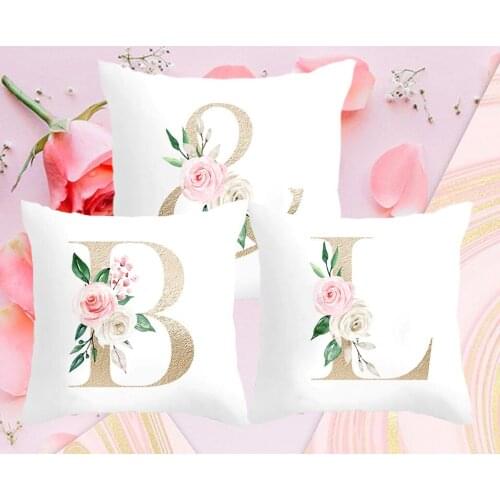 Gold floral Monogram Pillow case Wedding Gift Initials Throw pillow Engagement Pillow Cover Wedding Bridal Shower gift