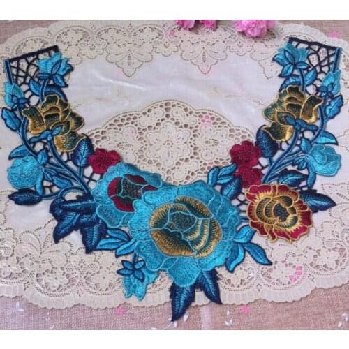 1 PC 33*27.5cm Craft Polyester Flower Embroidery Decorated Neckline Collar Lace Applique DIY Craft Decoration