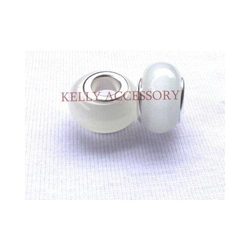 2017 New 100pcs 9x14mm White Cat Eye Big Hole Glass Beads For Jewelry Making Charm European Bracelet Necklace DIY Beads