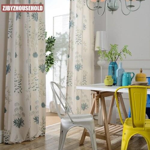2021 New Modern Pastoral American Polyester Curtains Plant Printing Shading Custom Curtains for Living Dining Room Bedroom