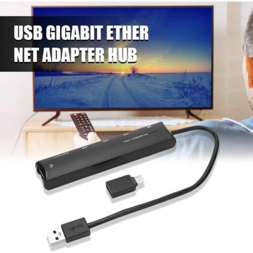 3 Ports USB 3.0 to RJ45 Hub Gigabit LAN Ethernet Adapter with USB-C Connector