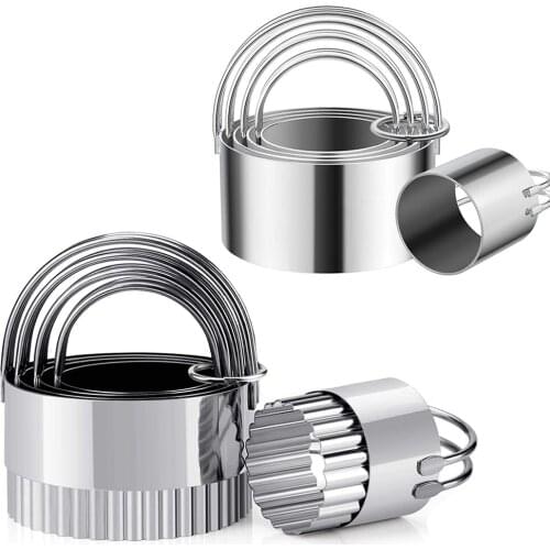 5pcs Kitchen Round Biscuit Mould Set Stainless Steel Biscuit Cutter With Handle Cookies Dough Bread Baking Accessories