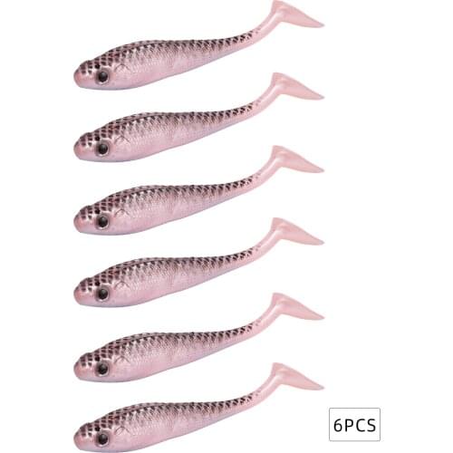 6PCS SF Worm Soft Bait Lure Bait Jig T Tail Fishing Bass Trout 5g 9.5cm