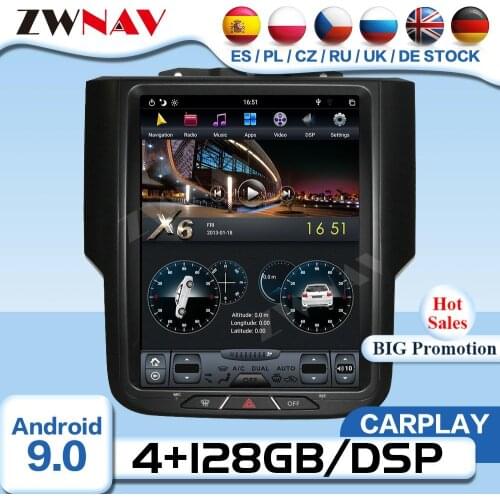 Carplay Tesla Screen Android 9 Multimedia For Dodge RAM 2013 2014 2015 2016 2017 2018 GPS Radio Receiver Audio Stereo Head Unit
