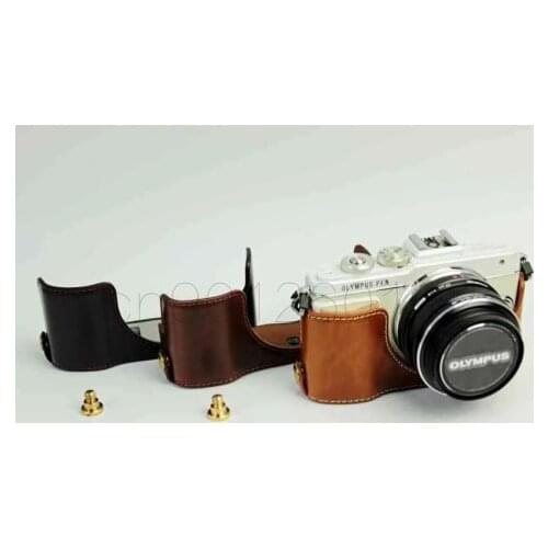 Battery Openning PU Leather Camera Case For Olympus Pen Lite E-PL7 E-PL8 Black/Brown/Coffee EPL7 EPL8 EPL9 Camera With Screw