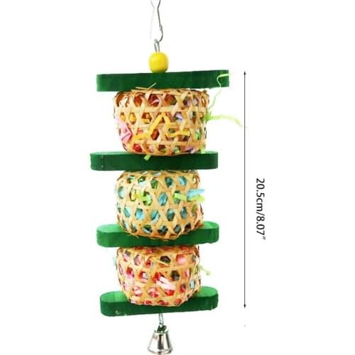 Drop Shipping Parrot Shredder Paper Toys Hanging Wood Rattan Foraging Chewing Toy Bird Bite with Bells