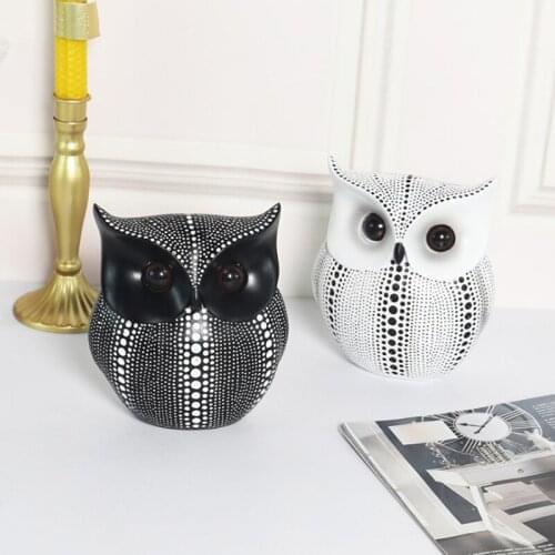Nordic Style White Black Owl Minimalist Crafts Animal Figurines Resin Statue Home Decoration Miniature Living Room Ornaments
