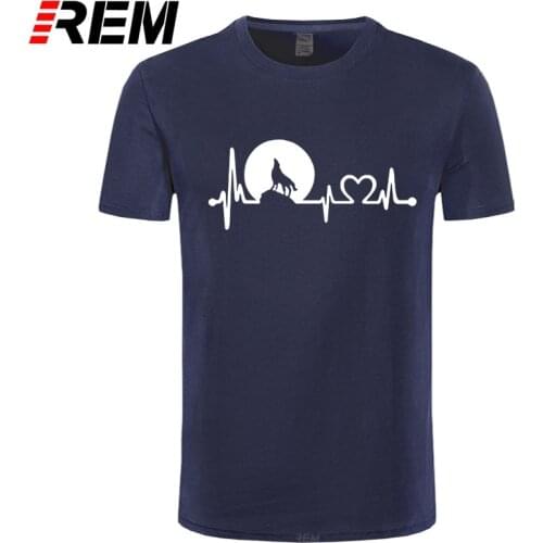 REM Summer Mens Clothing Brand Design Heartbeat Line Full Moon Wolf Animal Print Men T Shirt 100% Cotton Plus Size Tee-Shirts