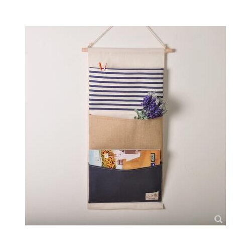Cotton and linen magazine multi-layer hanging bag fabric book hanging bag door behind the wall student dormitory fabric storage