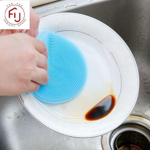 Kitchen Cleaning Brush Silicone Dishwashing Brush Fruit Vegetable Cleaning Brushes Pot Pan Silicone Sponge Scouring Pads