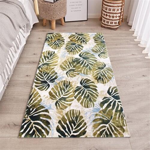 Plant Leaves Printed Microfiber Kitchen Mat Non-slip Green Monstera Bathroom Mat Soft Flannel Balcony Floor Mat Long Doormat