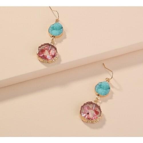 Minar INS Fashion Simulation Stone Pendant Earring for Women Trendy Contrast Color Round Stones Long Hanging Dangle Earrings