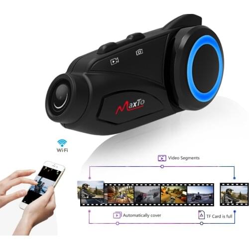 Maxto M3 Motorcycle Intercom Waterproof Sony HD Wide Angle Lens 1080P Group 6 Riders 1000m Bluetooth FM Wifi Moto Helmet Headset