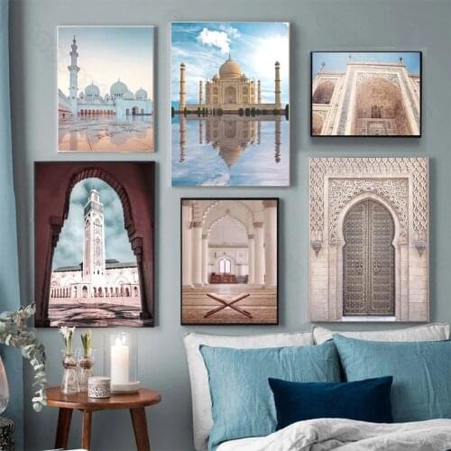 Muslim Allah Religion Canvas Painting Poster Islamic Building Landscape Pictures Mosque Temple for Home Rooms Wall Decoration