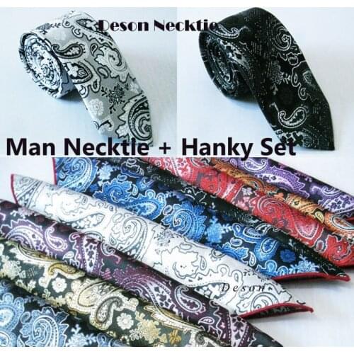 Mens Fashion Floral Paisley Neck Necktie Business Party Wedding Commercial Cravata 7CM Necktie And Hanky Pocket Set Sell