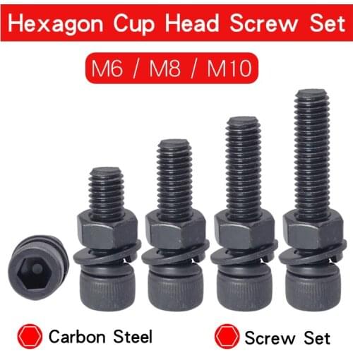 Hexagon Hex Socket Cup Head Screw Set M6 M8 M10 carbon steel blackening screws Grade 12.9 With Washer and Nut for machinery