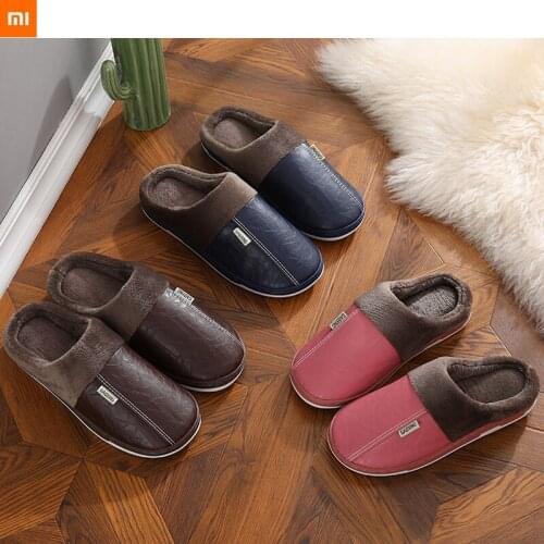2021 xiaomi mijia new PU lint slippers non-slip men women couples winter warm home indoor cotton slippers wholesale
