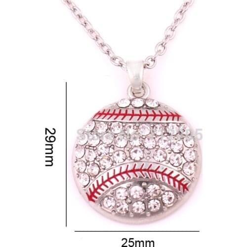 New Arrival 10pcs a lot zinc alloy Baseball Softball Mom Pave clear Crystal sports Pendant chain necklace
