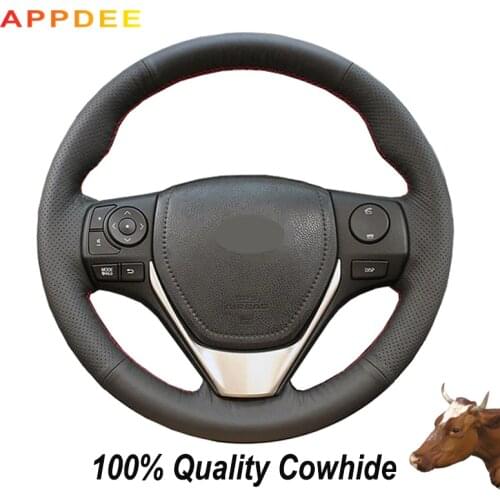 APPDEE Black Genuine Leather Steering Wheel Cover for Toyota RAV4 2013-2018 Toyota Corolla 2014-2017 Auris 2013-2016