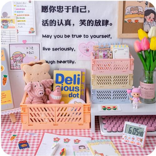 Collapsible Crate Plastic Desktop Stationery Storage Basket Folding Cosmetic Fruit Sundries Organizer Stackable Toys Storage Box