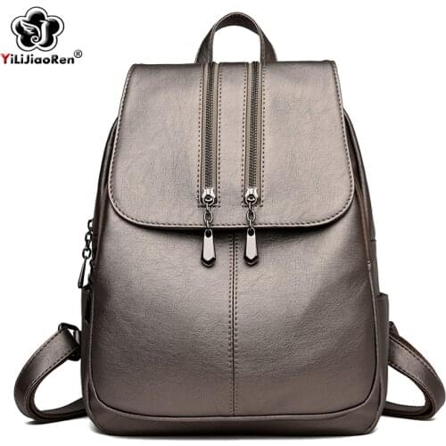 Casual Zipper Backpack Women Shoulder Bag Leather Backpack Purse Large Capacity School Bags For Teenage Girls Travel Bag Mochila