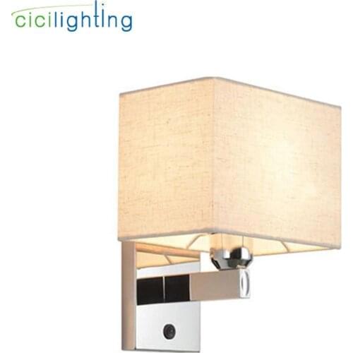 Bedroom Bedside led Reading Wall Lamp Modern Hotel Room Project Wall Light with Switch new Chinese Style Beige Fabric Lampshade