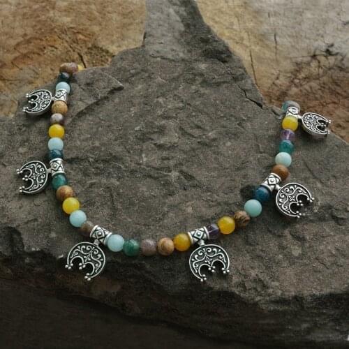 Lanseis Colorful Beads With Moon Viking Jewelry Clothes For Unisex, 1Pcs Viking Boob Bling Pendant Slavic Lunula Women Jewelry