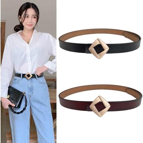 Gold Alloy Square Buckle Women Belts PU Leather Ladies Casual Jeans Dress Waist Belt Strap Coffee Black Female Waitsband